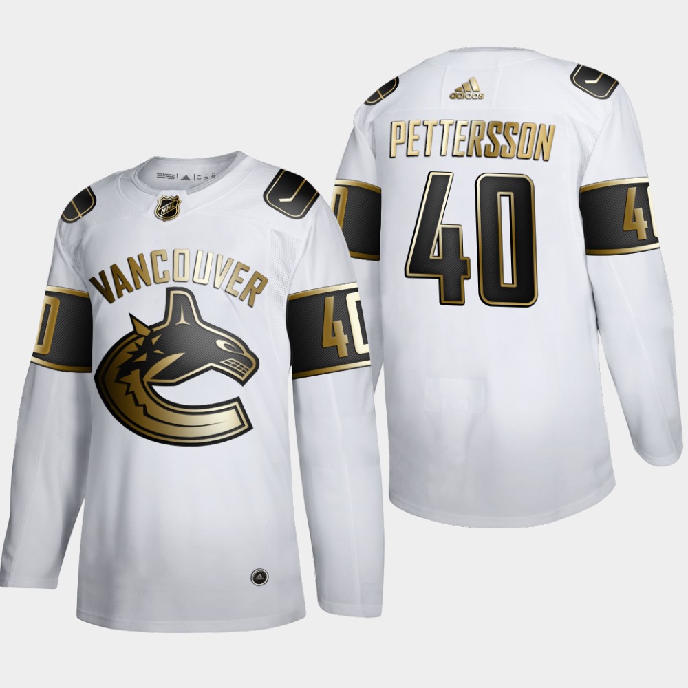 Men Vancouver Canucks #40 Elias Pettersson Adidas White Golden Edition Limited Stitched NHL Jersey